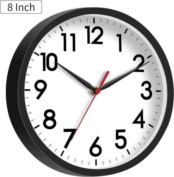 AKCISOT Wall Clock, Modern Small Wall Clocks Battery Operated 8 Inch, Silent Non-Ticking Analog Classic for Office, Home, Bathroom, Kitchen, Bedroom, School(Black) - Image 2