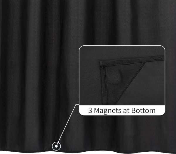 Waterproof Fabric Shower Curtain Soft Hotel Quality - 3 Magnets at Bottom, Premium Black Shower Curtain Liner for Bathroom, Light-Weight Cloth & Washable - 72x72, Black - Image 2