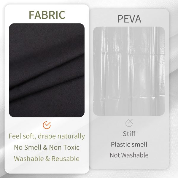 Waterproof Fabric Shower Curtain Soft Hotel Quality - 3 Magnets at Bottom, Premium Black Shower Curtain Liner for Bathroom, Light-Weight Cloth & Washable - 72x72, Black - Image 5
