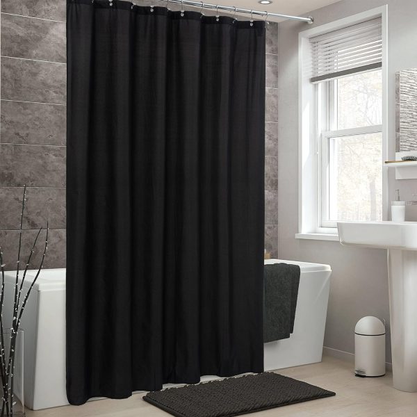 Waterproof Fabric Shower Curtain Soft Hotel Quality - 3 Magnets at Bottom, Premium Black Shower Curtain Liner for Bathroom, Light-Weight Cloth & Washable - 72x72, Black - Image 6