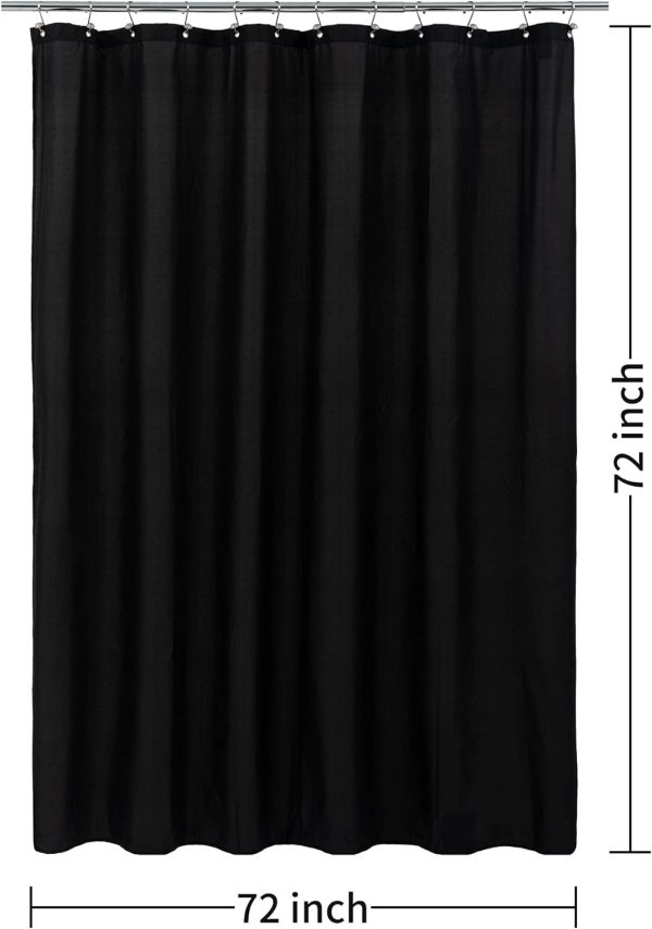 Waterproof Fabric Shower Curtain Soft Hotel Quality - 3 Magnets at Bottom, Premium Black Shower Curtain Liner for Bathroom, Light-Weight Cloth & Washable - 72x72, Black - Image 7