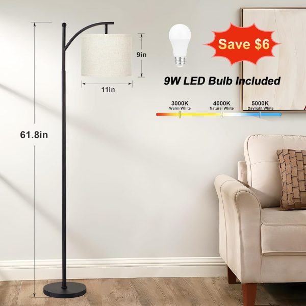 Ambimall Floor Lamp for Living Room with 3 Color Temperatures LED Bulb, Beige Lampshade & Foot Switch Included, Easy to Install, 9W Bulb Included - Image 2