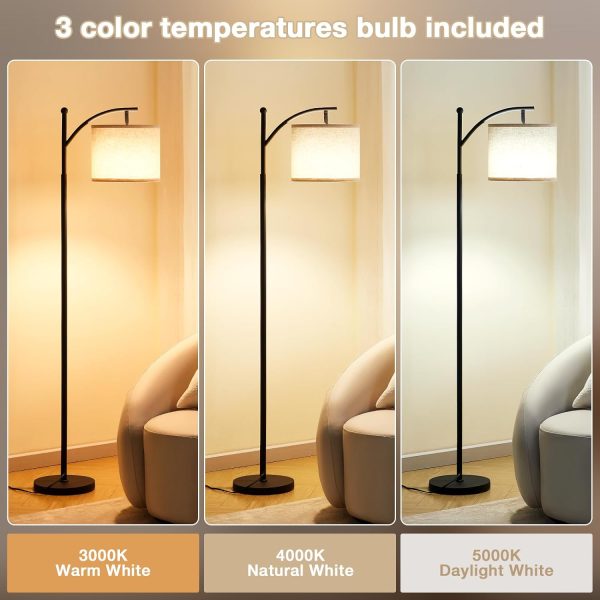 Ambimall Floor Lamp for Living Room with 3 Color Temperatures LED Bulb, Beige Lampshade & Foot Switch Included, Easy to Install, 9W Bulb Included - Image 3