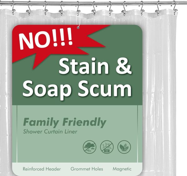 Plastic Shower Liner Clear - Premium PEVA Shower Curtain Liner with Rustproof Grommets and 3 Magnets, Waterproof Cute Lightweight Standard Size Shower Curtains for Bathroom - Clear - Image 2