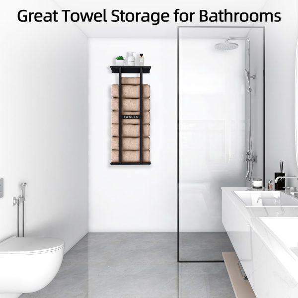 Bathroom Towel Storage Rack, Towel Racks for Bathroom Wall Mounted 30 inch with Shelf Can Holds 6 Large Towels, Wall Towel Rack for Rolled Towels, Black - Image 3