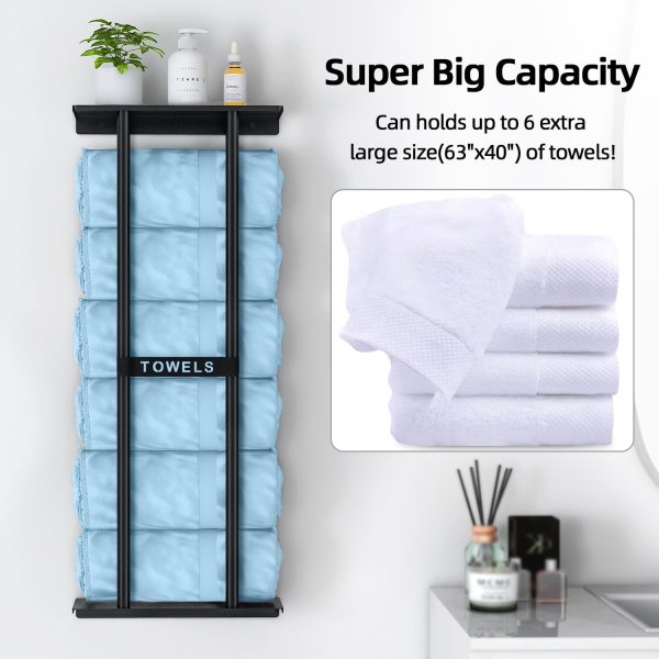 Bathroom Towel Storage Rack, Towel Racks for Bathroom Wall Mounted 30 inch with Shelf Can Holds 6 Large Towels, Wall Towel Rack for Rolled Towels, Black - Image 4