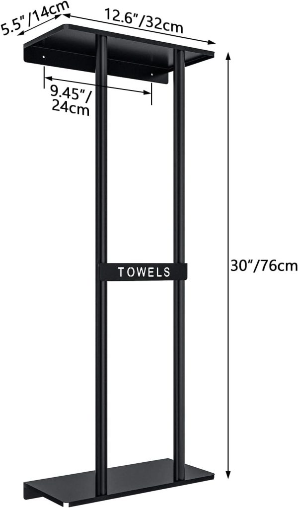 Bathroom Towel Storage Rack, Towel Racks for Bathroom Wall Mounted 30 inch with Shelf Can Holds 6 Large Towels, Wall Towel Rack for Rolled Towels, Black - Image 6