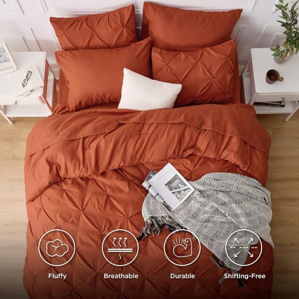 Bedsure Bed in a Bag Queen 7 Pieces - Queen Size Comforter Set, Pintuck Bedding Sets Burnt Orange Bed Set with Comforter, Sheets, Pillowcases & Shams - Image 3