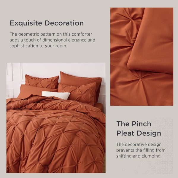 Bedsure Bed in a Bag Queen 7 Pieces - Queen Size Comforter Set, Pintuck Bedding Sets Burnt Orange Bed Set with Comforter, Sheets, Pillowcases & Shams - Image 4