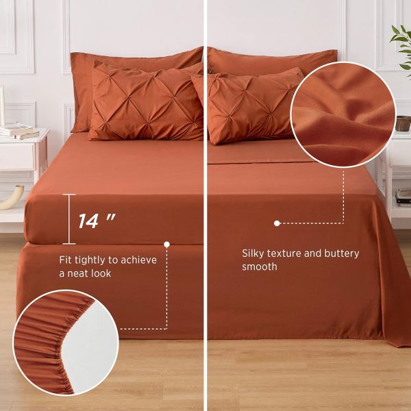 Bedsure Bed in a Bag Queen 7 Pieces - Queen Size Comforter Set, Pintuck Bedding Sets Burnt Orange Bed Set with Comforter, Sheets, Pillowcases & Shams - Image 5