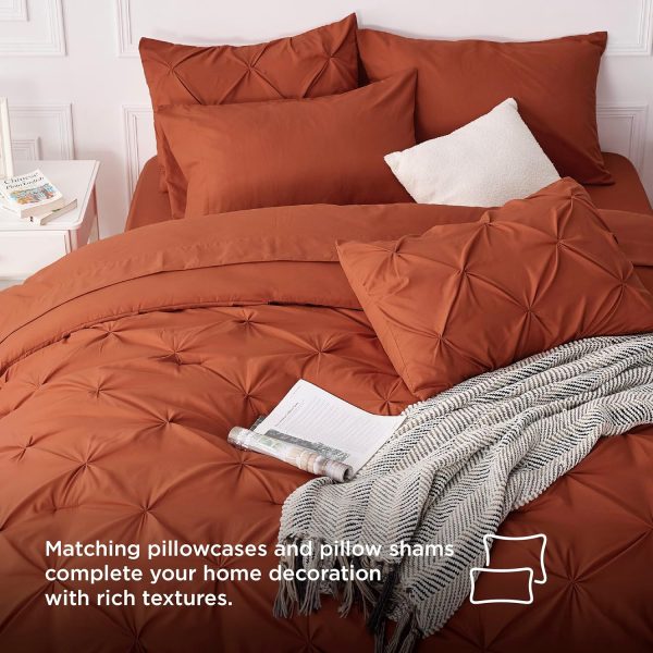 Bedsure Bed in a Bag Queen 7 Pieces - Queen Size Comforter Set, Pintuck Bedding Sets Burnt Orange Bed Set with Comforter, Sheets, Pillowcases & Shams - Image 6