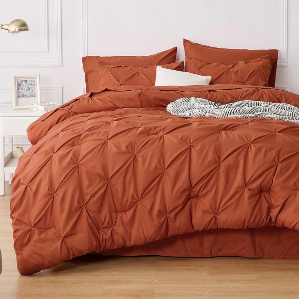 Bedsure Bed in a Bag Queen 7 Pieces - Queen Size Comforter Set, Pintuck Bedding Sets Burnt Orange Bed Set with Comforter, Sheets, Pillowcases & Shams - Image 7