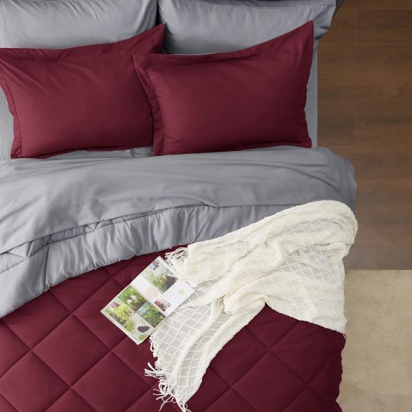 Bedsure Burgundy 7 Piece Reversible Comforter Set - Bed in a Bag with Comforters, Sheets, Pillowcases & Shams - Image 4