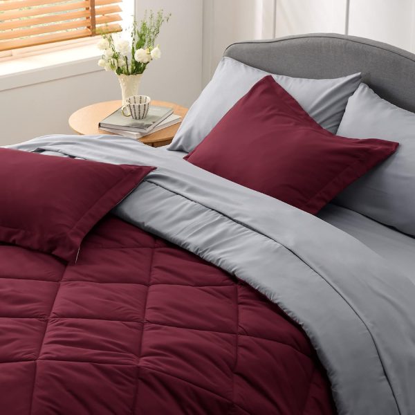 Bedsure Burgundy 7 Piece Reversible Comforter Set - Bed in a Bag with Comforters, Sheets, Pillowcases & Shams - Image 6