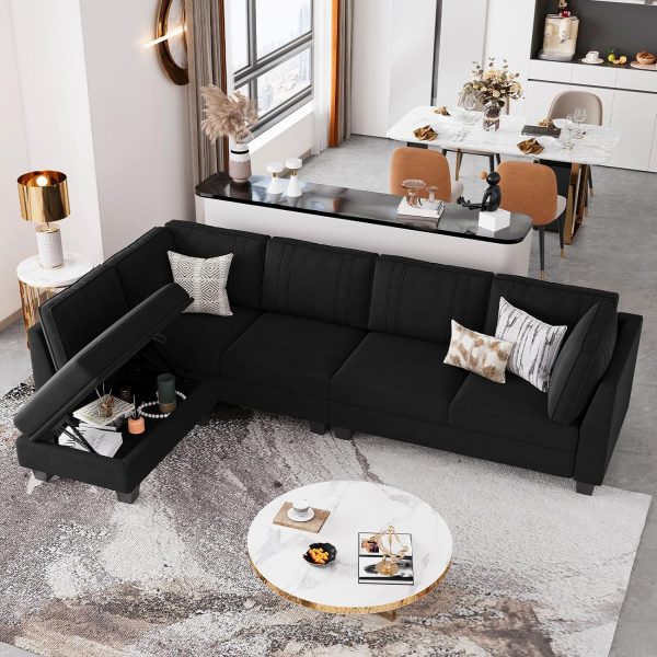 Belffin 4 Seater Sectional Sofa with Reversible Chaise, Velvet L Shaped Sofa Sectional Couch with Convertible Storage Ottoman Black - Image 3