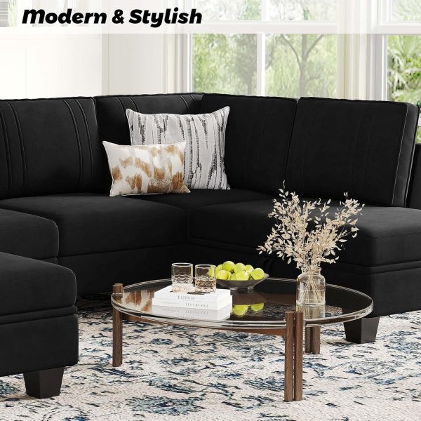 Belffin 4 Seater Sectional Sofa with Reversible Chaise, Velvet L Shaped Sofa Sectional Couch with Convertible Storage Ottoman Black - Image 5