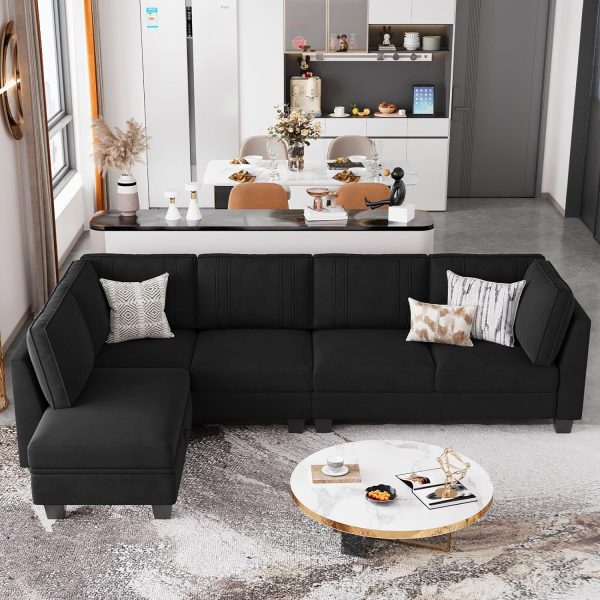 Belffin 4 Seater Sectional Sofa with Reversible Chaise, Velvet L Shaped Sofa Sectional Couch with Convertible Storage Ottoman Black - Image 6