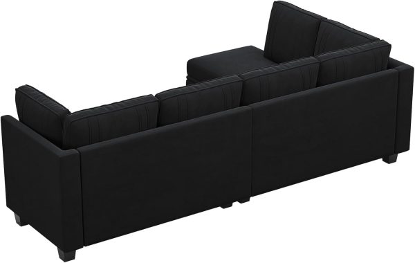 Belffin 4 Seater Sectional Sofa with Reversible Chaise, Velvet L Shaped Sofa Sectional Couch with Convertible Storage Ottoman Black - Image 9