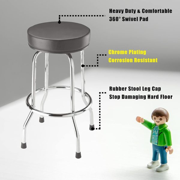 BIG RED Torin Swivel Bar Stool: Padded Garage/Shop Seat with Chrome Plated Legs, Black, 28.74" Tall, 18.5" Diameter - Image 2