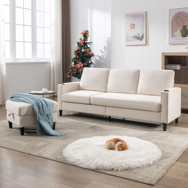 Convertible Sectional Couches for Living Room, L-Shaped Couch 3 Seats Sofas with Storage Chaise & 2 Cup Holders, Small Sofa for Apartment, Compact Spaces, Beige - Image 7