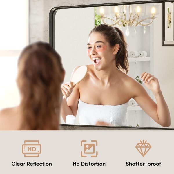 DUMOS Black Metal Framed Vanity Rounded Rectangle Bathroom Mirrors for Over Sink Wall, 30x22 Inch Matte Large Mirror, Modern Decorative for Restroom, Farmhouse, Horizontally or Vertically Hanging - Image 2
