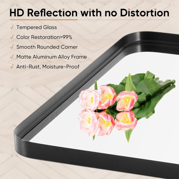 DUMOS Black Metal Framed Vanity Rounded Rectangle Bathroom Mirrors for Over Sink Wall, 30x22 Inch Matte Large Mirror, Modern Decorative for Restroom, Farmhouse, Horizontally or Vertically Hanging - Image 3