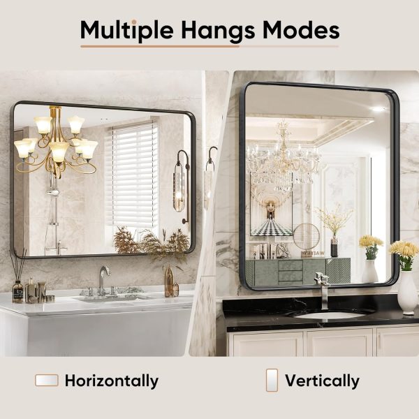 DUMOS Black Metal Framed Vanity Rounded Rectangle Bathroom Mirrors for Over Sink Wall, 30x22 Inch Matte Large Mirror, Modern Decorative for Restroom, Farmhouse, Horizontally or Vertically Hanging - Image 4