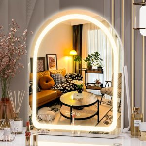 Hasipu Vanity Mirror with Lights, 11"×14" LED Makeup Mirror, Lighted Makeup Mirror with Lights, Smart Touch Control Dimmable 3 Modes Light 360°Rotation White
