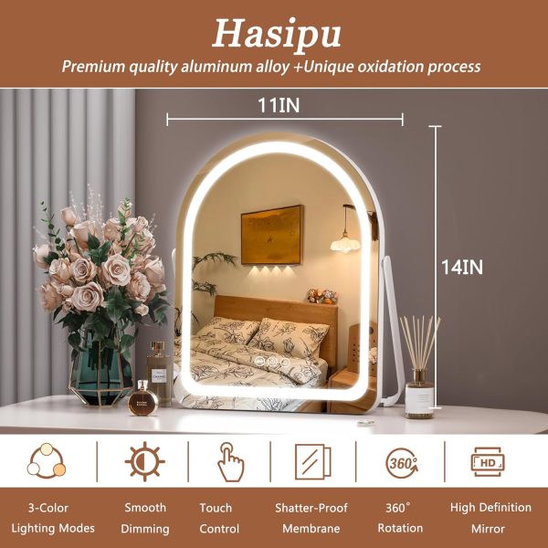 Hasipu Vanity Mirror with Lights, 11"×14" LED Makeup Mirror, Lighted Makeup Mirror with Lights, Smart Touch Control Dimmable 3 Modes Light 360°Rotation White - Image 2
