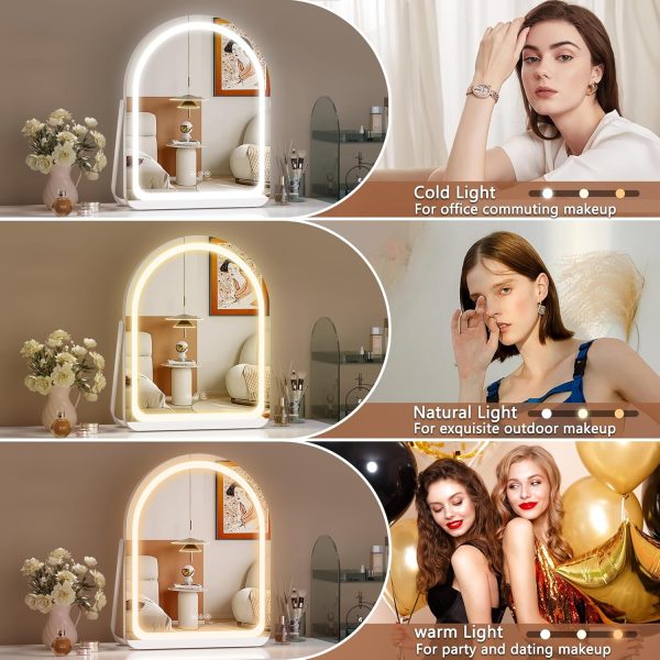 Hasipu Vanity Mirror with Lights, 11"×14" LED Makeup Mirror, Lighted Makeup Mirror with Lights, Smart Touch Control Dimmable 3 Modes Light 360°Rotation White - Image 3