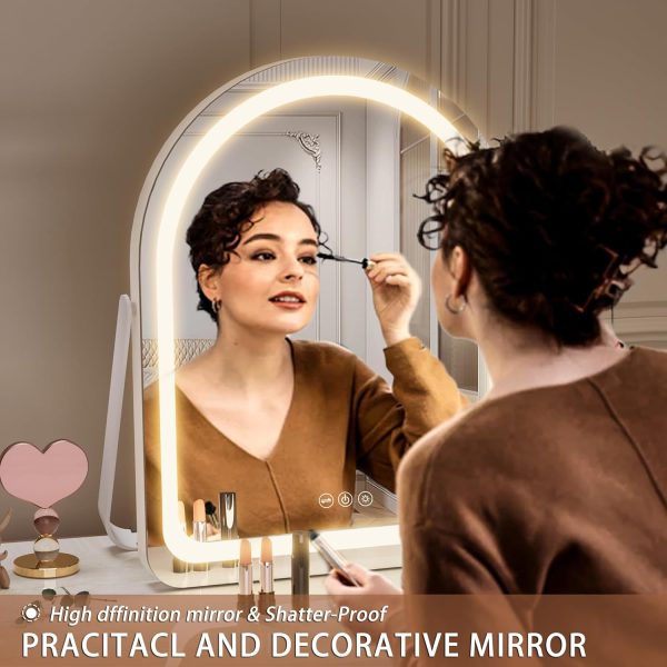 Hasipu Vanity Mirror with Lights, 11"×14" LED Makeup Mirror, Lighted Makeup Mirror with Lights, Smart Touch Control Dimmable 3 Modes Light 360°Rotation White - Image 5