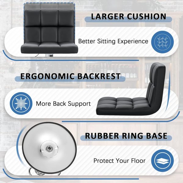Homall Bar Stools Modern PU Leather Adjustable Swivel Barstools, Armless Hydraulic Kitchen Counter Bar Stool Extra Height Square Island Barstool with Back Set of 2 (Leather, Black) - Image 4