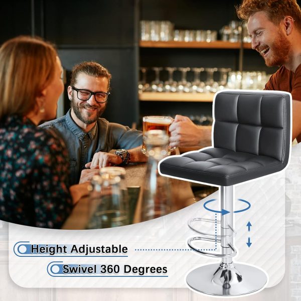 Homall Bar Stools Modern PU Leather Adjustable Swivel Barstools, Armless Hydraulic Kitchen Counter Bar Stool Extra Height Square Island Barstool with Back Set of 2 (Leather, Black) - Image 5