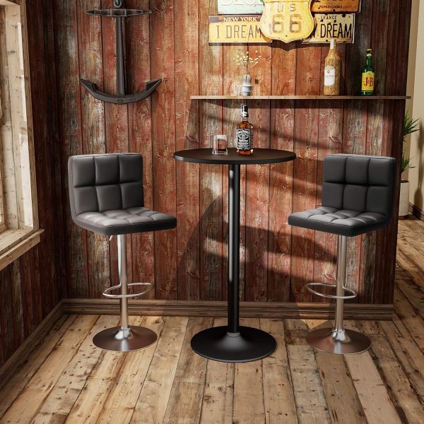 Homall Bar Stools Modern PU Leather Adjustable Swivel Barstools, Armless Hydraulic Kitchen Counter Bar Stool Extra Height Square Island Barstool with Back Set of 2 (Leather, Black) - Image 6
