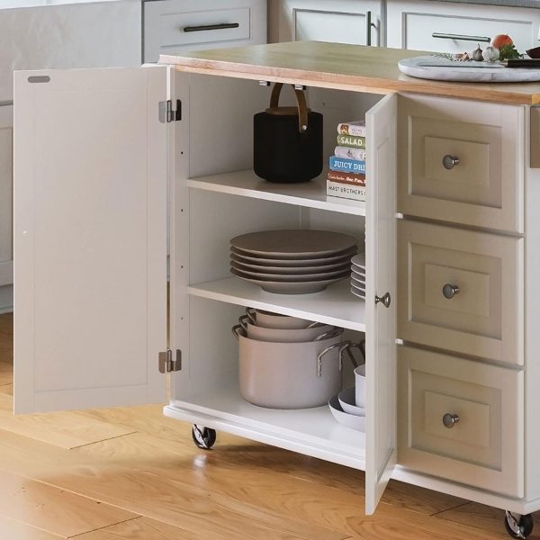 Homestyles Mobile Kitchen Island Cart with Wood Drop Leaf Breakfast Bar, Off White,Soft White, 54 Inch Width - Image 11