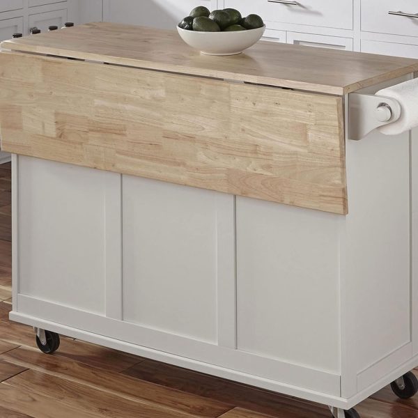 Homestyles Mobile Kitchen Island Cart with Wood Drop Leaf Breakfast Bar, Off White,Soft White, 54 Inch Width - Image 12