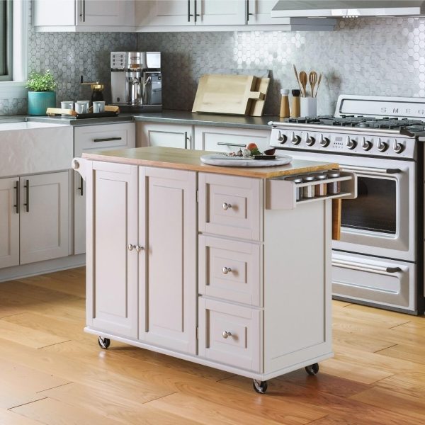 Homestyles Mobile Kitchen Island Cart with Wood Drop Leaf Breakfast Bar, Off White,Soft White, 54 Inch Width - Image 4
