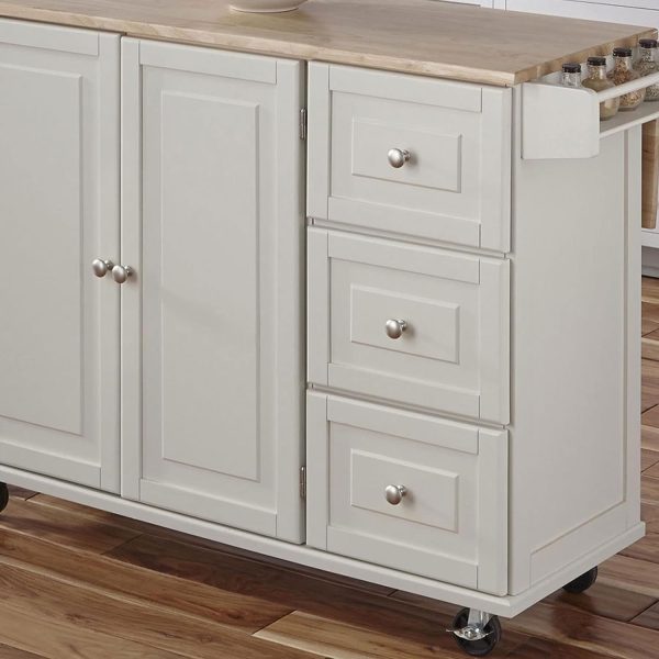 Homestyles Mobile Kitchen Island Cart with Wood Drop Leaf Breakfast Bar, Off White,Soft White, 54 Inch Width - Image 8