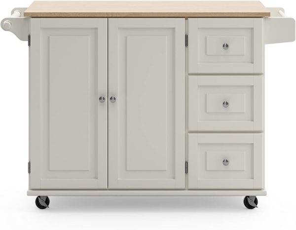 Homestyles Mobile Kitchen Island Cart with Wood Drop Leaf Breakfast Bar, Off White,Soft White, 54 Inch Width - Image 9