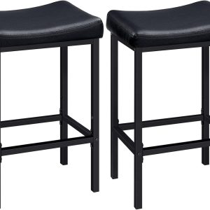 HOOBRO Bar Stools, Set of 2 Bar Chairs, Counter Height Stools, Saddle Stools with Curved Surface, Kitchen Stools, 24.8 Inches, 2.4" Thick Upholstery, for Kitchen, Dining Room, Cafe Black BB10BY01