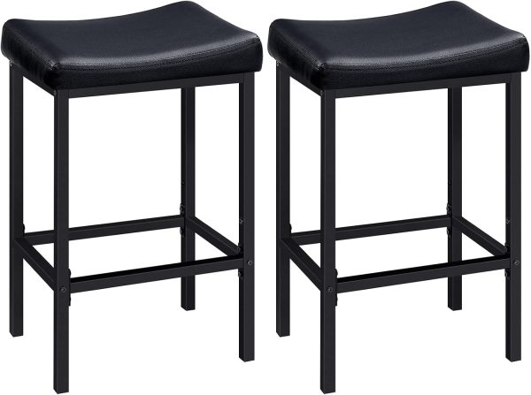HOOBRO Bar Stools, Set of 2 Bar Chairs, Counter Height Stools, Saddle Stools with Curved Surface, Kitchen Stools, 24.8 Inches, 2.4" Thick Upholstery, for Kitchen, Dining Room, Cafe Black BB10BY01