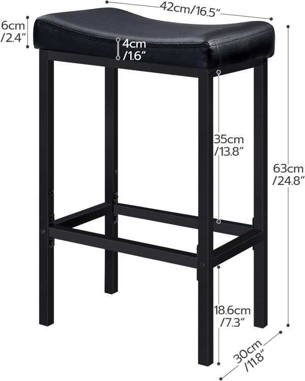 HOOBRO Bar Stools, Set of 2 Bar Chairs, Counter Height Stools, Saddle Stools with Curved Surface, Kitchen Stools, 24.8 Inches, 2.4" Thick Upholstery, for Kitchen, Dining Room, Cafe Black BB10BY01 - Image 3
