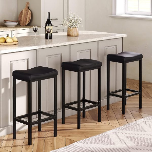 HOOBRO Bar Stools, Set of 2 Bar Chairs, Counter Height Stools, Saddle Stools with Curved Surface, Kitchen Stools, 24.8 Inches, 2.4" Thick Upholstery, for Kitchen, Dining Room, Cafe Black BB10BY01 - Image 5