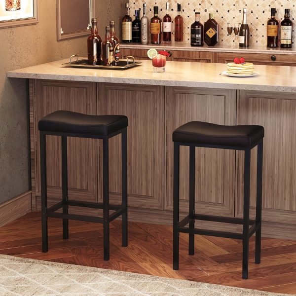HOOBRO Bar Stools, Set of 2 Bar Chairs, Counter Height Stools, Saddle Stools with Curved Surface, Kitchen Stools, 24.8 Inches, 2.4" Thick Upholstery, for Kitchen, Dining Room, Cafe Black BB10BY01 - Image 8