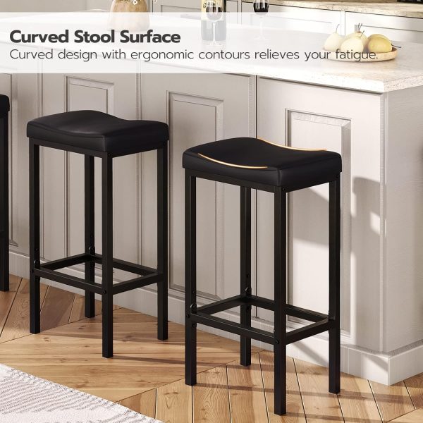 HOOBRO Bar Stools, Set of 2 Bar Chairs, Counter Height Stools, Saddle Stools with Curved Surface, Kitchen Stools, 24.8 Inches, 2.4" Thick Upholstery, for Kitchen, Dining Room, Cafe Black BB10BY01 - Image 9
