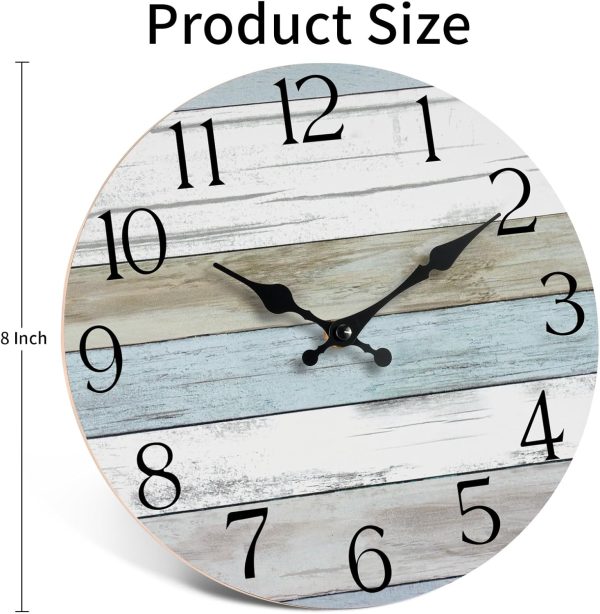 HYLANDA Wall Clock, Silent Non Ticking Wall Clocks Battery Operated, Rustic Wooden Clocks Decorative for Kitchen, Bathroom, Bedroom, Living Room, (8 Inch) - Image 2