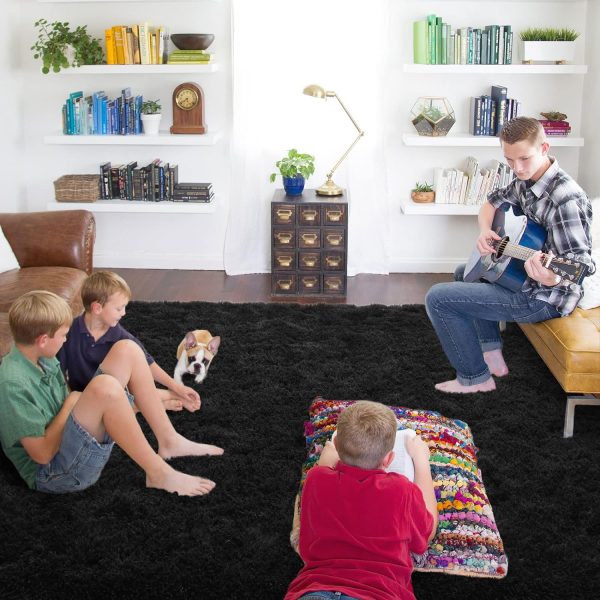 ISEAU Black Rug Super Soft Shaggy 4x6 Feet Rugs for Bedroom, Fluffy Area Rug for Living Room Floor Rug, Fuzzy and Comfy Carpet Nursery Shag Rug for Kids Boys Room Decor - Image 2