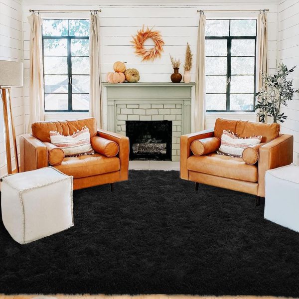ISEAU Black Rug Super Soft Shaggy 4x6 Feet Rugs for Bedroom, Fluffy Area Rug for Living Room Floor Rug, Fuzzy and Comfy Carpet Nursery Shag Rug for Kids Boys Room Decor - Image 4