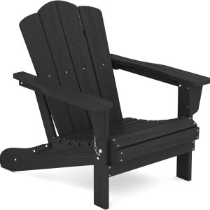 KINGYES Folding Adirondack Chair, HDPE All-Weather Folding Adirondack Chairs, Outdoor Patio Adirondack Chair for Deck Lawn fire Pit, Black