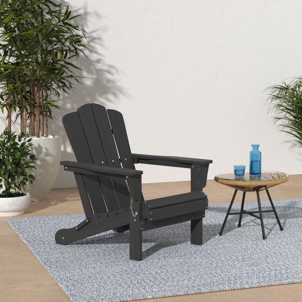 KINGYES Folding Adirondack Chair, HDPE All-Weather Folding Adirondack Chairs, Outdoor Patio Adirondack Chair for Deck Lawn fire Pit, Black - Image 2